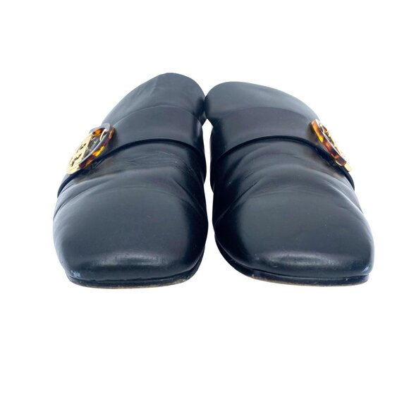 Tory Burch Sidney backless loafers black leather gold-tone heel/logo buckle sz10 - Picture 4 of 14